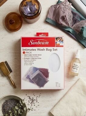 NIP Sunbeam Intimates Wash Bag Set - 3 Pack Breathable Micro Mesh